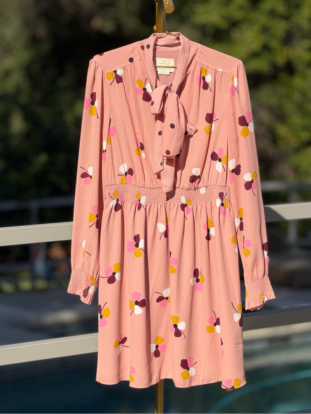kate spade Pink Floral Tie-Neck Long Sleeve Dress